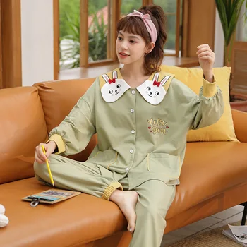 NIGHTWA Autumn Pajama Set Women's Cotton Long Sleeve Cardigan Lapel Cartoon Loose Large Size Women Homewear Pyjama Cute Pajamas
NIGHTWA Autumn Pajama Set Women's Cotton Long Sleeve Cardigan Lapel Cartoon Loose Large Size Women Homewear Pyjama Cute Pajamas