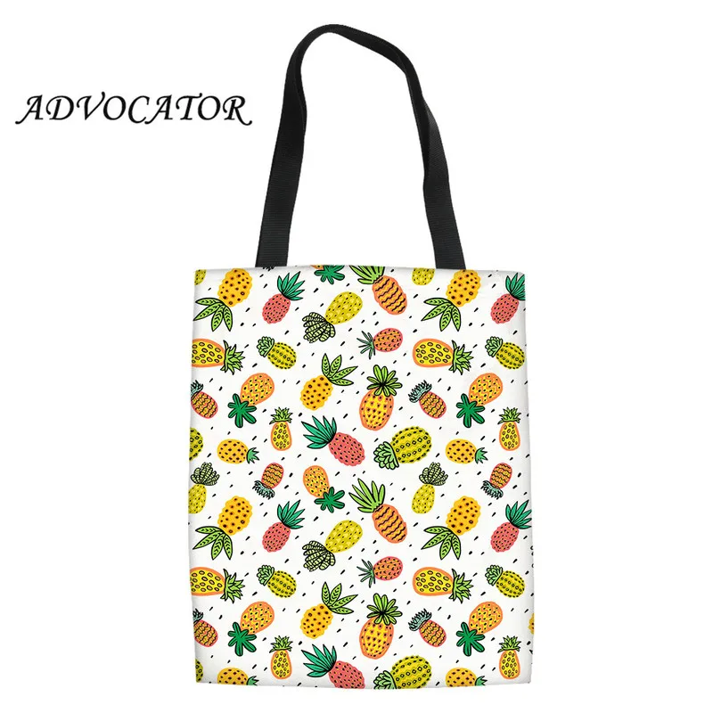 Женская хозяйственная сумка с рисунком кактуса и ананаса холщовые сумки-тоут