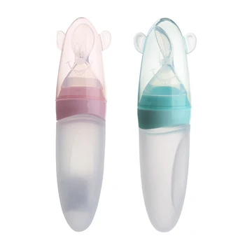 

90ml Newborn Baby Squeezing Feeding Bottle Silicone Training Rice Spoon Infant Cereal Food Supplement Feeder Safe Tableware Tool