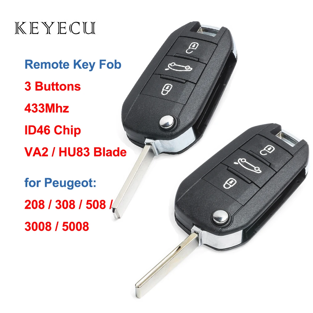 Дистанционный ключ на замену, 3 кнопки, 433 МГц, с чипом ID46 для Peugeot 208 308 508 3008 5008 
Дистанционный ключ на замену, 3 кнопки, 433 МГц, с чипом ID46 для Peugeot 208 308 508 3008 5008