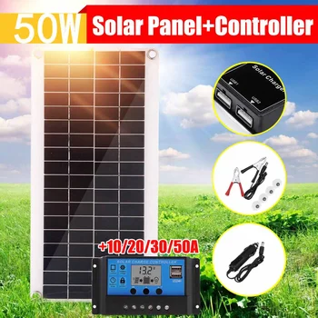 50W Dual USB 18V 5V Solar Panel with Car Charger + 10/20/30/50A USB Solar Charger Controller for Outdoor Camping LED Light
50W Dual USB 18V 5V Solar Panel with Car Charger + 10/20/30/50A USB Solar Charger Controller for Outdoor Camping LED Light