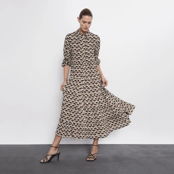 2019 ZA Chic Print Long Dress Women Bohemian Turn-Down Collar Front Row Closure Design Elegant Temperament Autumn Style Dress
2019 ZA Chic Print Long Dress Women Bohemian Turn-Down Collar Front Row Closure Design Elegant Temperament Autumn Style Dress