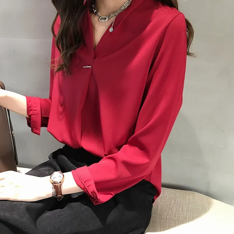 New Gentle Style V-neck Shirt Women's Long Sleeve Top Chiffon Solid Color Womens Sexy Tops Blouse Cotton Regular
New Gentle Style V-neck Shirt Women's Long Sleeve Top Chiffon Solid Color Womens Sexy Tops Blouse Cotton Regular