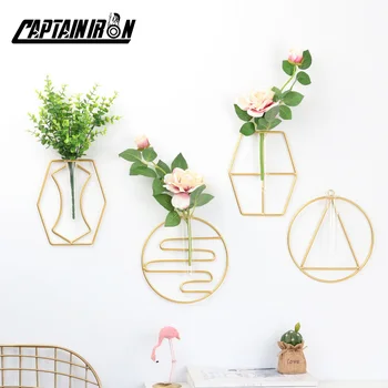 CAPTAINIRON Wall Hanging Flower Vases With Terrarium Iron Abstract Geometry Rack for Interior Home Decor Flower Arrangement Pots 
CAPTAINIRON Wall Hanging Flower Vases With Terrarium Iron Abstract Geometry Rack for Interior Home Decor Flower Arrangement Pots