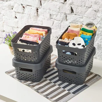 

Small Gray Plastic Bubble Shelf Stackable Storage Organizer Baskets with Lids Perfect for Storing Small Household Items - Pack o
