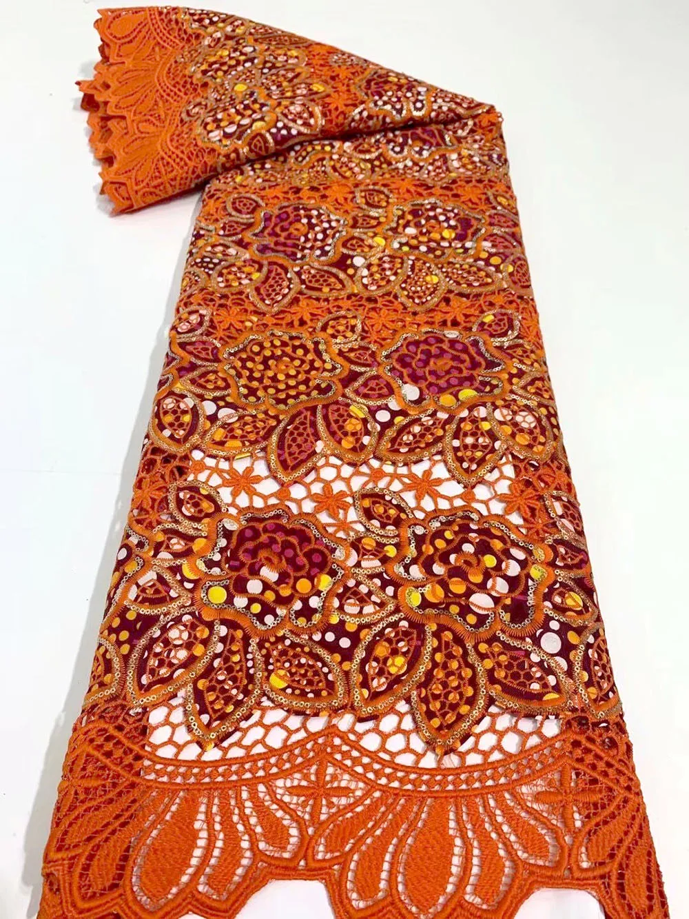Newest Orange Fashion French Wax Mesh Lace Fabric Embroidery Wax African Dry Lace Fabric With Sequins For Party Dress Fabric
Newest Orange Fashion French Wax Mesh Lace Fabric Embroidery Wax African Dry Lace Fabric With Sequins For Party Dress Fabric