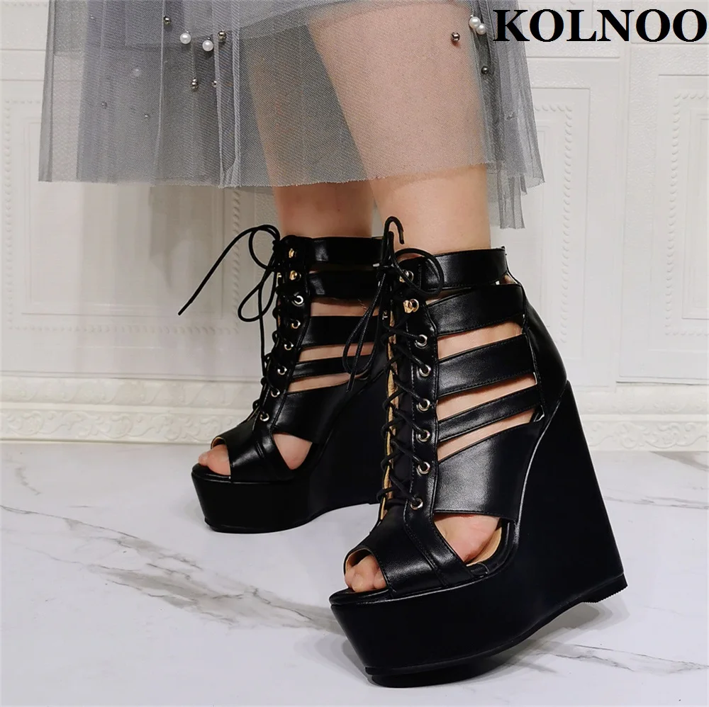 Kolnoo New Hot Style Women Wedges Heel Sandals Crisscross Shoelace Peep-toe Black Classic Evening Club Fashion Summer Prom Shoes
Kolnoo New Hot Style Women Wedges Heel Sandals Crisscross Shoelace Peep-toe Black Classic Evening Club Fashion Summer Prom Shoes
