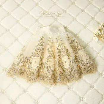 

Retail 3117 Hot Fix Sequined Golden Embroidery Baby Girls Tutu Skirt Pettiskirt for kids summer Tulle Dance Skirts For 2-8 Years