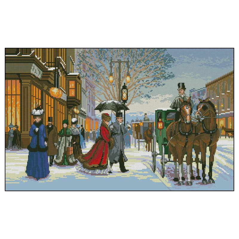 Gold Collection Chic Counted Cross Stitch Kit Alan Maley's Gracious Era Snow Winter Paris Street Carriage dim 03821 3821 | Дом и сад