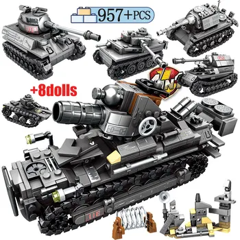957pcs City WW2 Tank Chariot Series Building Blocks for Military Police Army Soldier Figures Bricks Toys for Children Gift
957pcs City WW2 Tank Chariot Series Building Blocks for Military Police Army Soldier Figures Bricks Toys for Children Gift