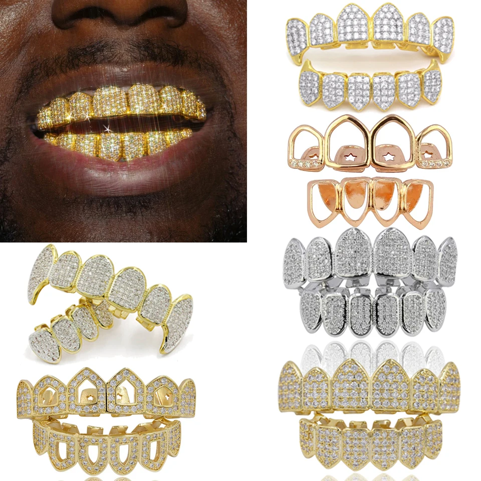

Hip Hop jewelry Iced Out Cubic Zirconia Grillz Brace Punk Up Bottom Dental Mouth Fang Grills Vampire Tooth Cap Cosplay Jewelry