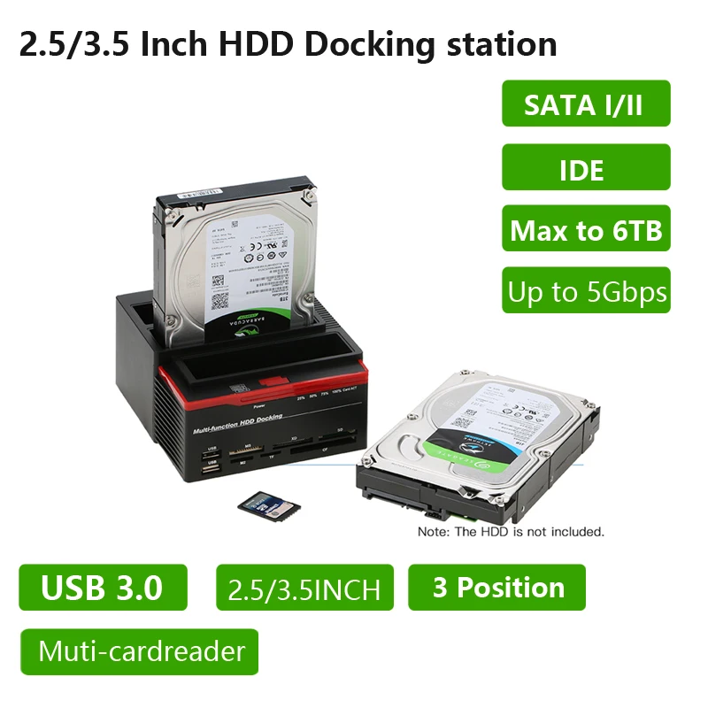 2.5"/3.5" USB 3.0 to 2 SATA Ports 1 IDE Port External HDD Hard Drive Disk Docking Station Card Reader USB3.0 Hub with OTB/OTC
2.5"/3.5" USB 3.0 to 2 SATA Ports 1 IDE Port External HDD Hard Drive Disk Docking Station Card Reader USB3.0 Hub with OTB/OTC