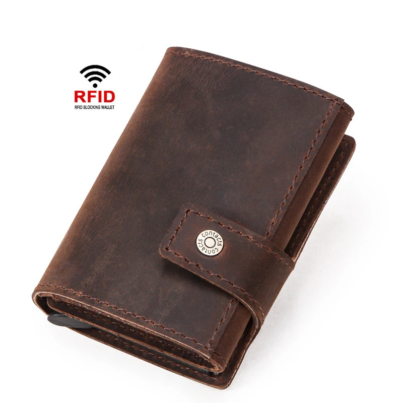 Vintage RFID Wallet Men Credit Card Holder Blocking Crazy Horse Genuine Leather Card Unisex Security Information Aluminum Purse
Vintage RFID Wallet Men Credit Card Holder Blocking Crazy Horse Genuine Leather Card Unisex Security Information Aluminum Purse