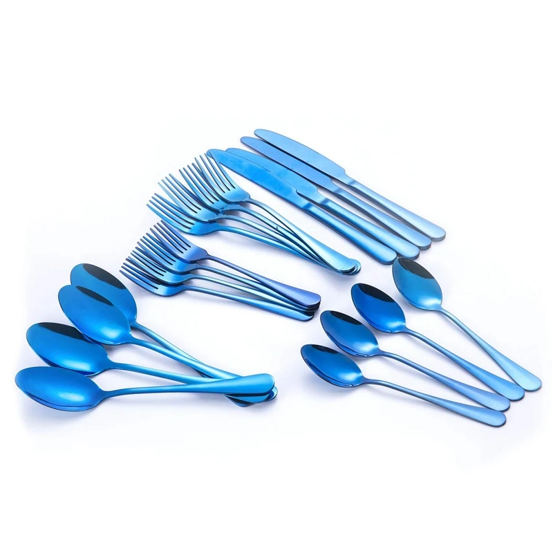 20-Pieces Blue Stainless Steel Flatware Silverware Set, Service For 4, Mirror Polished, Include Knife/Fork/Spoon, Dishwasher S
20-Pieces Blue Stainless Steel Flatware Silverware Set, Service For 4, Mirror Polished, Include Knife/Fork/Spoon, Dishwasher S