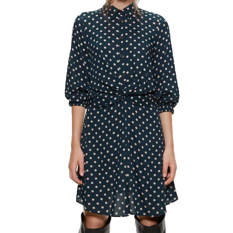 QZ228 New Autumn Women's Turn Down Collar Buttons Deco Front Crossed Knot Polka Dot Print Dress Vestidos
QZ228 New Autumn Women's Turn Down Collar Buttons Deco Front Crossed Knot Polka Dot Print Dress Vestidos