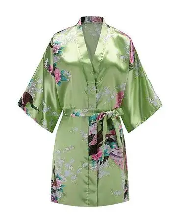 

Green Mini Summer Female Nightgown Kimono Bathrobe Rayon Sleepwear Peacock&Floral Bride Bridesmaid Wedding Robe Gown