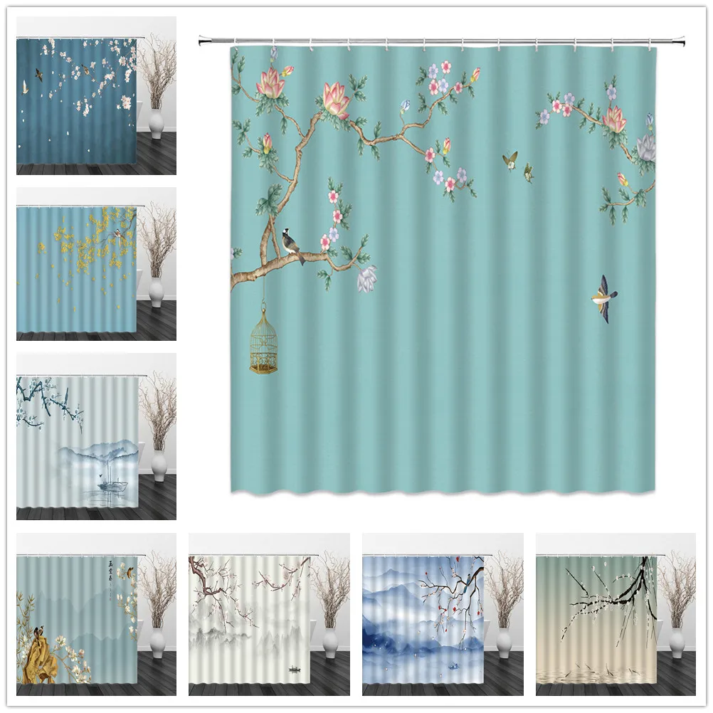 Шторы для душа в китайском стиле, водонепроницаемые тканевые занавески из полиэстера с 3D принтом цветов, птиц, бабочек, ландшафта для ванной комнаты, домашний декор 
Шторы для душа в китайском стиле, водонепроницаемые тканевые занавески из полиэстера с 3D принтом цветов, птиц, бабочек, ландшафта для ванной комнаты, домашний декор