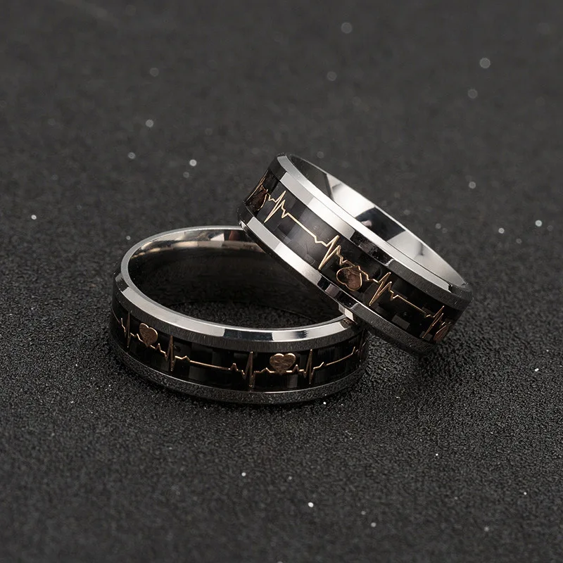 Duoying Heart Beat Engraved Ring Luminous Rings Glowing Rings Men
