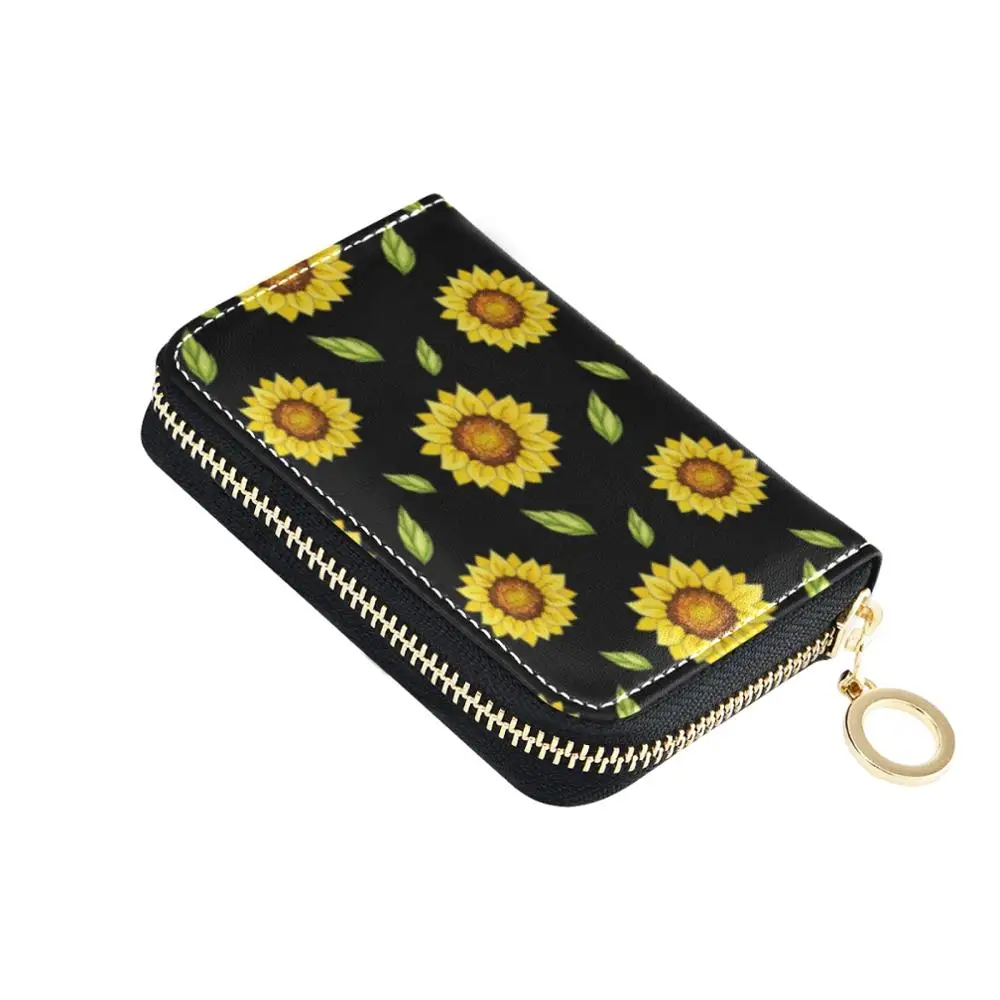 

Women Multi-Card Bit Cute Leather Sunflower PrintCard Bag Ladies Simple Mini Card Clip Card Bag Card Wallet Card Holder Wallet