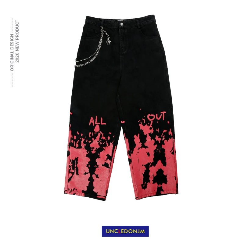 UNCLEDONJM Flame jeans men's fashion chain decoration wide leg pants Street trend loose denim jeans AD-N6006
UNCLEDONJM Flame jeans men's fashion chain decoration wide leg pants Street trend loose denim jeans AD-N6006
