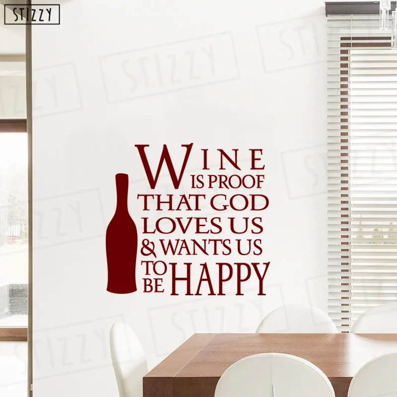 STIZZY Wall Decal Inspiration Quote Wine Vinyl Sticker Kitchen Modern Design Saying Happy Removable Home Decor Mural C885 | Дом и сад