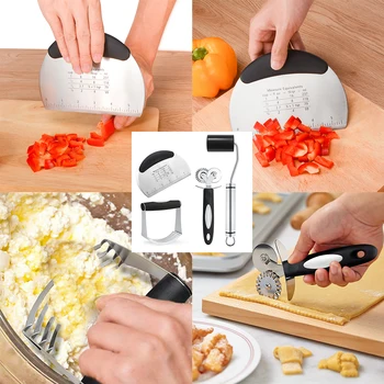 4 pcs/set Baking Tools Set Pastry Scraper Dough Mixer Baking Pan Dough Rolling Pin Pizza Cutter Home DIY Stainless Steel 
4 pcs/set Baking Tools Set Pastry Scraper Dough Mixer Baking Pan Dough Rolling Pin Pizza Cutter Home DIY Stainless Steel