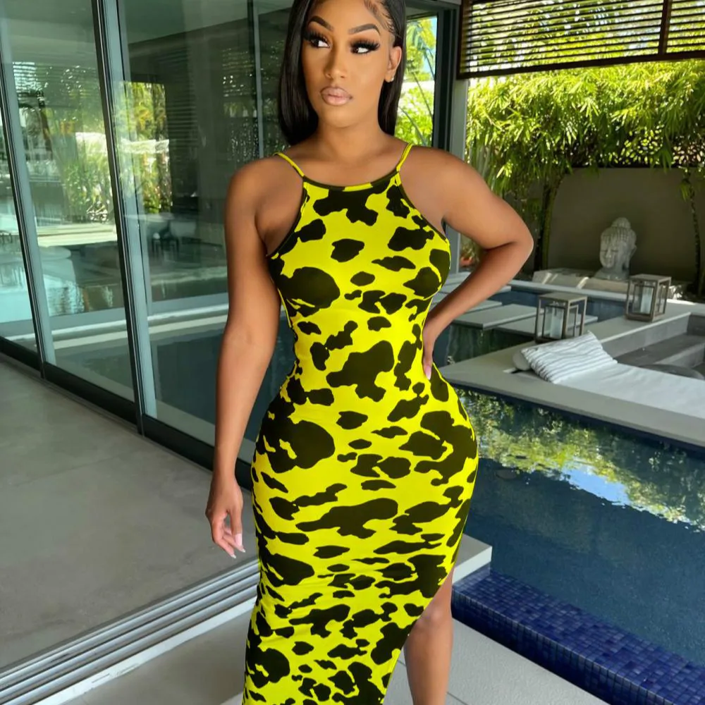2021 Summer New European and American Women's Clothing Printed Sexy Sling Open Back Long Split Dress
2021 Summer New European and American Women's Clothing Printed Sexy Sling Open Back Long Split Dress