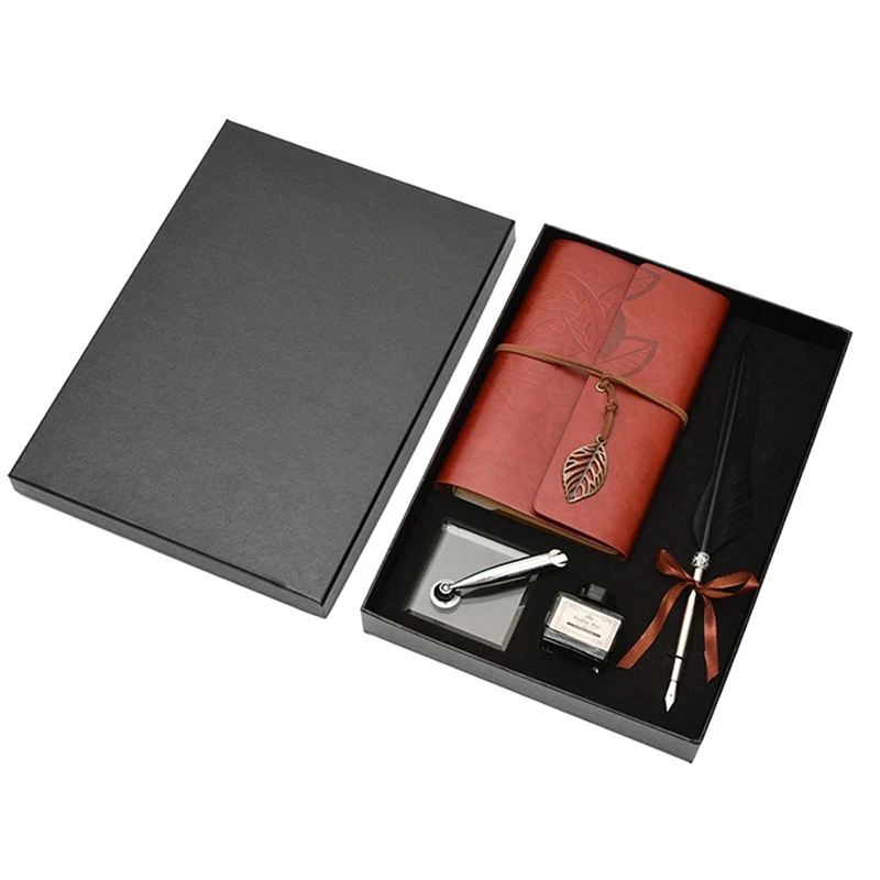 Creative Retro Leather Notebook With Fountain Pen Feather Dip Pen Ink Bottle Set Stationery Gift Set Learning Office Supplies
Creative Retro Leather Notebook With Fountain Pen Feather Dip Pen Ink Bottle Set Stationery Gift Set Learning Office Supplies