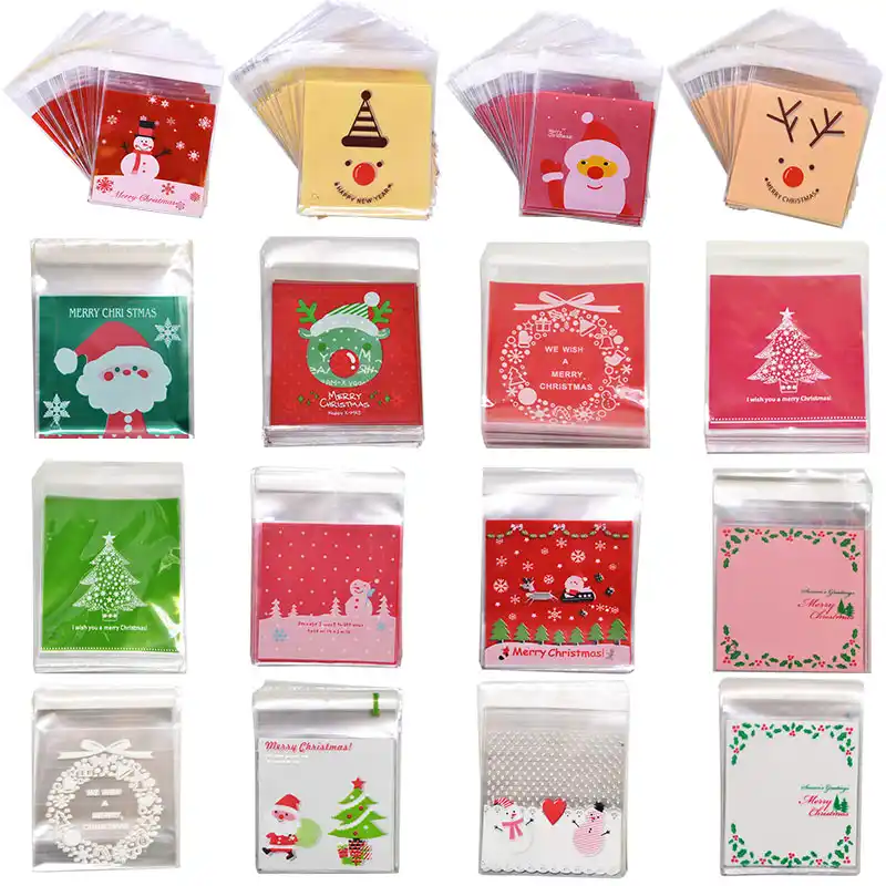 santa claus christmas candy bag self-adhesive plastic bags for