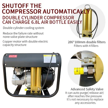 4500Psi 300Bar 30Mpa double cylinder pcp air compressor with double filter for pneumatic rifle 110V 220V
4500Psi 300Bar 30Mpa double cylinder pcp air compressor with double filter for pneumatic rifle 110V 220V