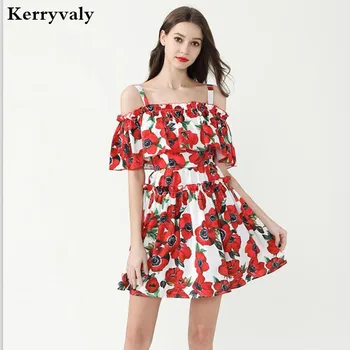 Holiday Red Floral Summer Beach Dress Ropa Mujer Verano 2020 Ruffled Printed Off Shoulder Backless Sexy Dress Ropa Mujer K255 
Holiday Red Floral Summer Beach Dress Ropa Mujer Verano 2020 Ruffled Printed Off Shoulder Backless Sexy Dress Ropa Mujer K255