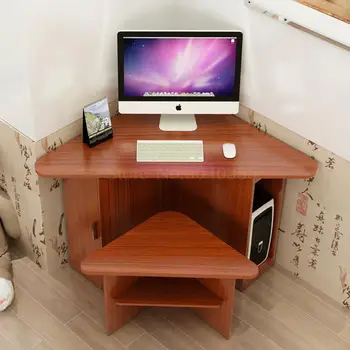 Home office computer desk simple modern triangle corner corner bookcase one table stool combination