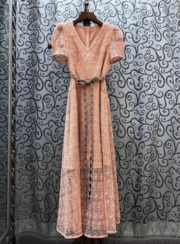 2020 Spring and Summer New Women's V-neck Back Zipper Decorations Embroidered Cutout Buckle Waist Hugging Long Dress 637
2020 Spring and Summer New Women's V-neck Back Zipper Decorations Embroidered Cutout Buckle Waist Hugging Long Dress 637