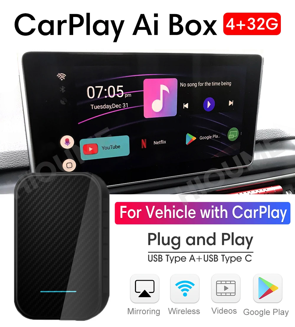 Для Apple CarPlay AI Box 4 Гб + 32 ГБ универсальный автомобильный мультимедийный плеер Android