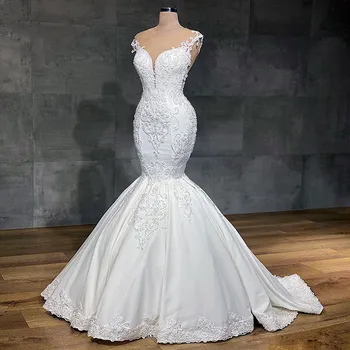 Luxury Mermaid Wedding Dress Tulle Sweetheart Neckline Appliqued Lace Bridal Dress White Ivory 
Luxury Mermaid Wedding Dress Tulle Sweetheart Neckline Appliqued Lace Bridal Dress White Ivory