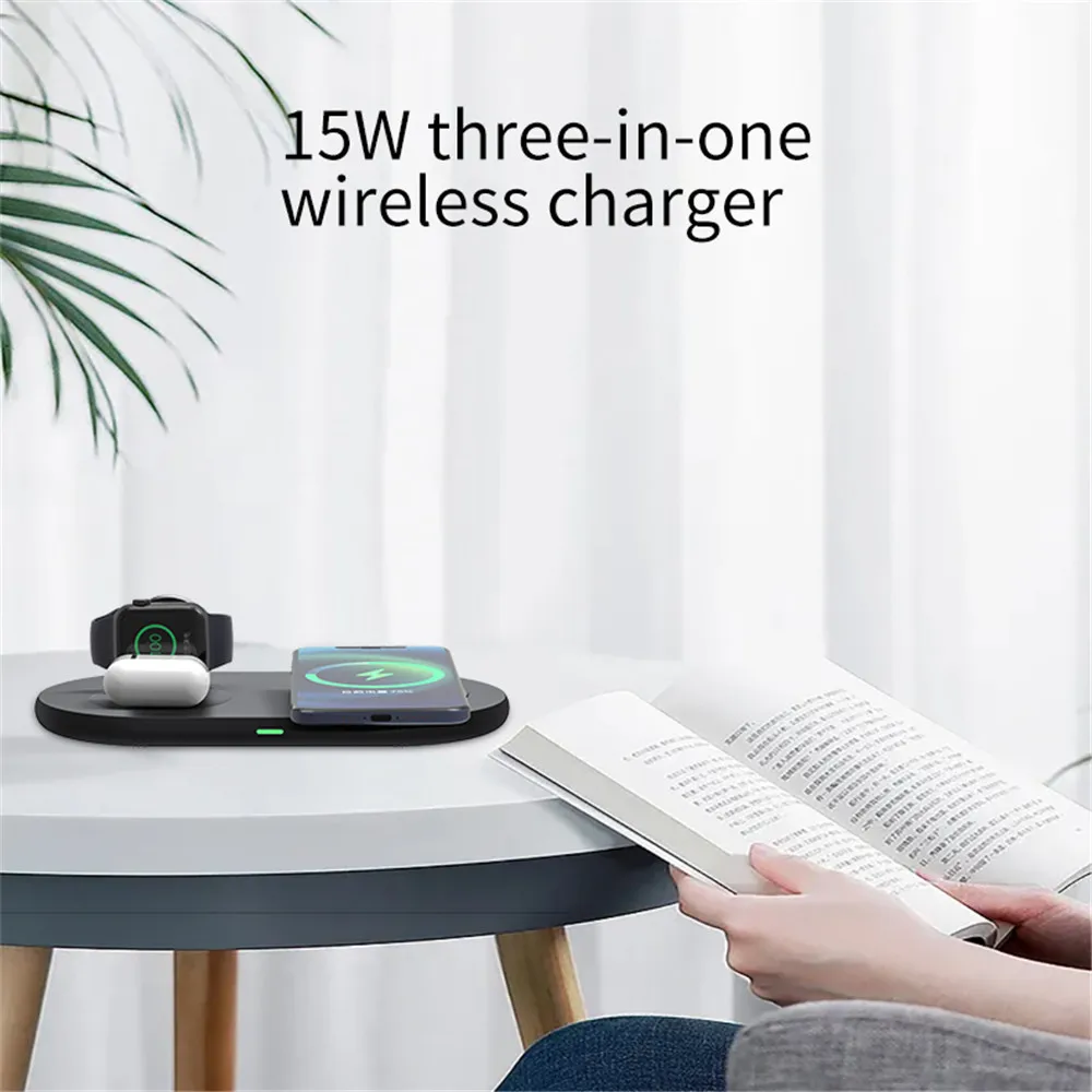 kebidu 3 in 1 Wireless charger stand 15W fast charging base for Apple Watch iWatch 5 AirPods Pro 2 iPhone 13 12 XS XR X8 Z5A | Мобильные