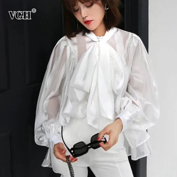 VGH Chiffon Bowknot Women's Shirts O Neck Lantern Sleeve Lace Up Perspective Blouse Female 2020 Autumn Fashion New Clothes
VGH Chiffon Bowknot Women's Shirts O Neck Lantern Sleeve Lace Up Perspective Blouse Female 2020 Autumn Fashion New Clothes