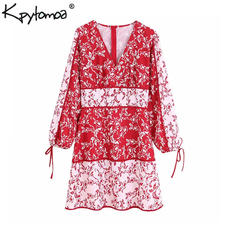 Vintage Stylish Floral Print Patchwork Mini Dress Women 2019 Fashion V Neck Bow Tie Sleeve Beach Dresses Casual Vestidos Mujer 
Vintage Stylish Floral Print Patchwork Mini Dress Women 2019 Fashion V Neck Bow Tie Sleeve Beach Dresses Casual Vestidos Mujer