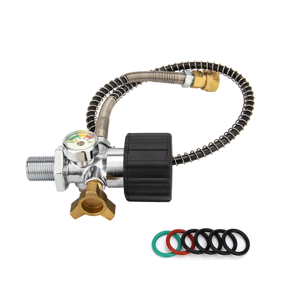 PCP Scuba Diving Brand New Style Din Valve Filling Station Refill Adapter with 40mpa Gauge 50cm High Pressure Hose M18x1.5
PCP Scuba Diving Brand New Style Din Valve Filling Station Refill Adapter with 40mpa Gauge 50cm High Pressure Hose M18x1.5
