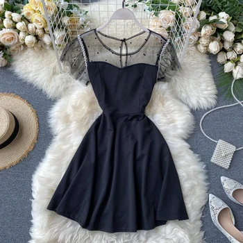 2020 Summer Korea Fashion Women Casual Elegant Black Slim Beading O-Neck A-Line Short Dress H579
2020 Summer Korea Fashion Women Casual Elegant Black Slim Beading O-Neck A-Line Short Dress H579
