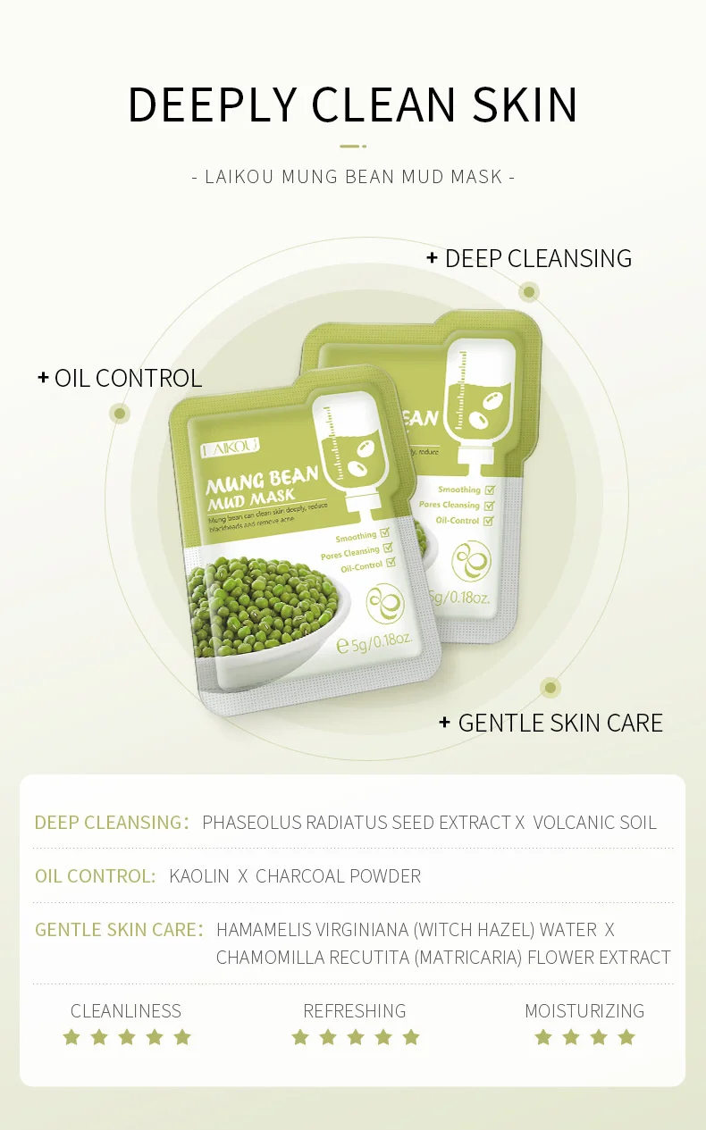 7pcs Mung Bean Face Cleansing Mud Peeling Acne Blackhead Treatment Mask Remover Contractive Pore Whitening Hydrating Care Cream 11 H812da5da81a541b5859bfcd7a7a0d59dW