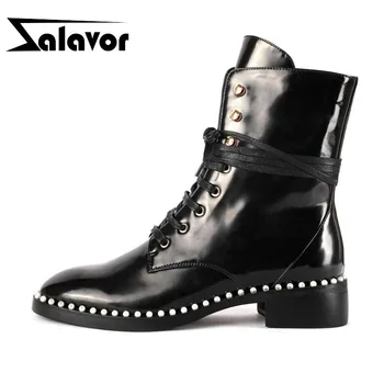 ZALAVOR Women Real Leather Sexy Winter Ankle Boots Beads Round Toe Black Boots Black Flats Lace Up Fashion Size 34-40
ZALAVOR Women Real Leather Sexy Winter Ankle Boots Beads Round Toe Black Boots Black Flats Lace Up Fashion Size 34-40