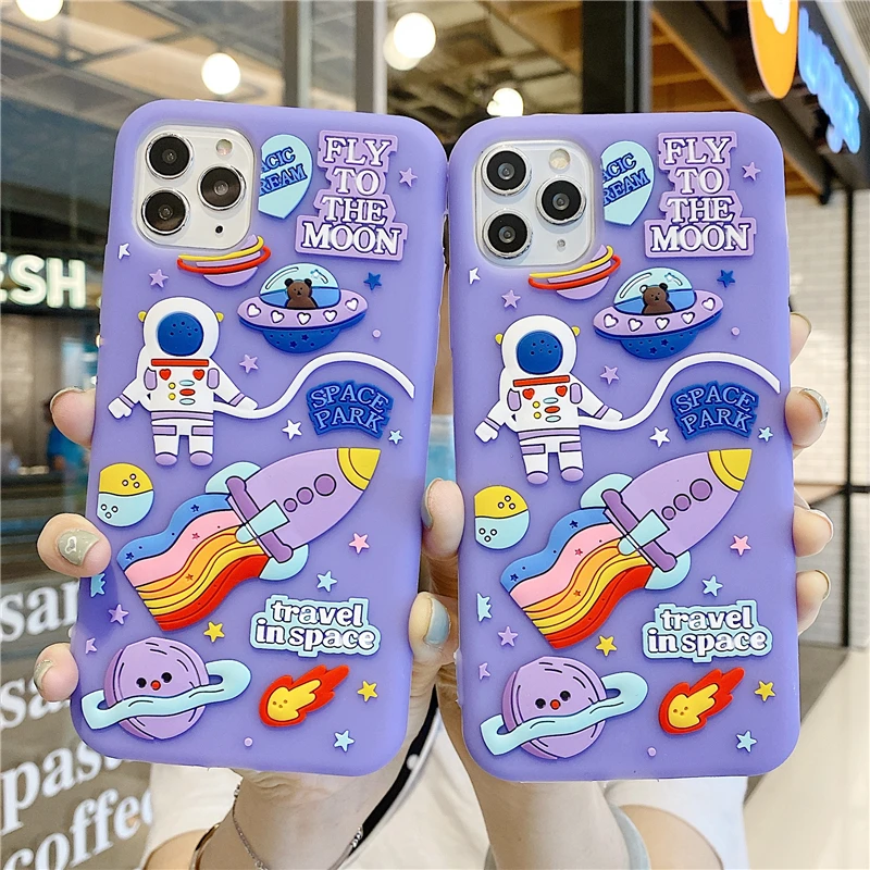 Милый 3D мультяшный чехол для телефона с космосом астронавтом iPhone 11 12 Pro MAX Mini X XR XS 7