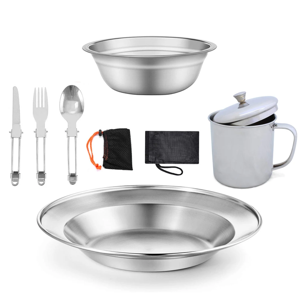 9PCS Stainless Steel Camping Tableware Outdoor Picnic Camping Dinner Plate Bowl Cup Spoon Fork Cutter Camping, Hiking Beach
9PCS Stainless Steel Camping Tableware Outdoor Picnic Camping Dinner Plate Bowl Cup Spoon Fork Cutter Camping, Hiking Beach