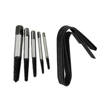 5pc Daed Screw Extractor Out Remover Set Bolt Stud & 1x Black 10mm Diameter Polyolefin 2: 1 Heat Shrinkable Tubing