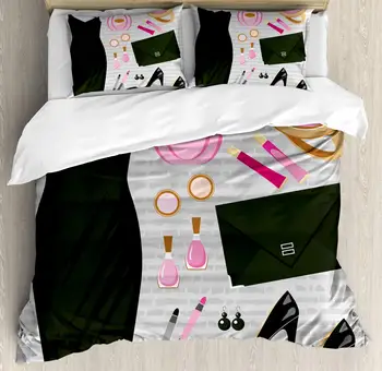 Heels and Dresses Duvet Cover Set Black Smart Cocktail Dress Perfume Make up Clutch Bag Decorative 3 Piece Bedding Set 
Heels and Dresses Duvet Cover Set Black Smart Cocktail Dress Perfume Make up Clutch Bag Decorative 3 Piece Bedding Set