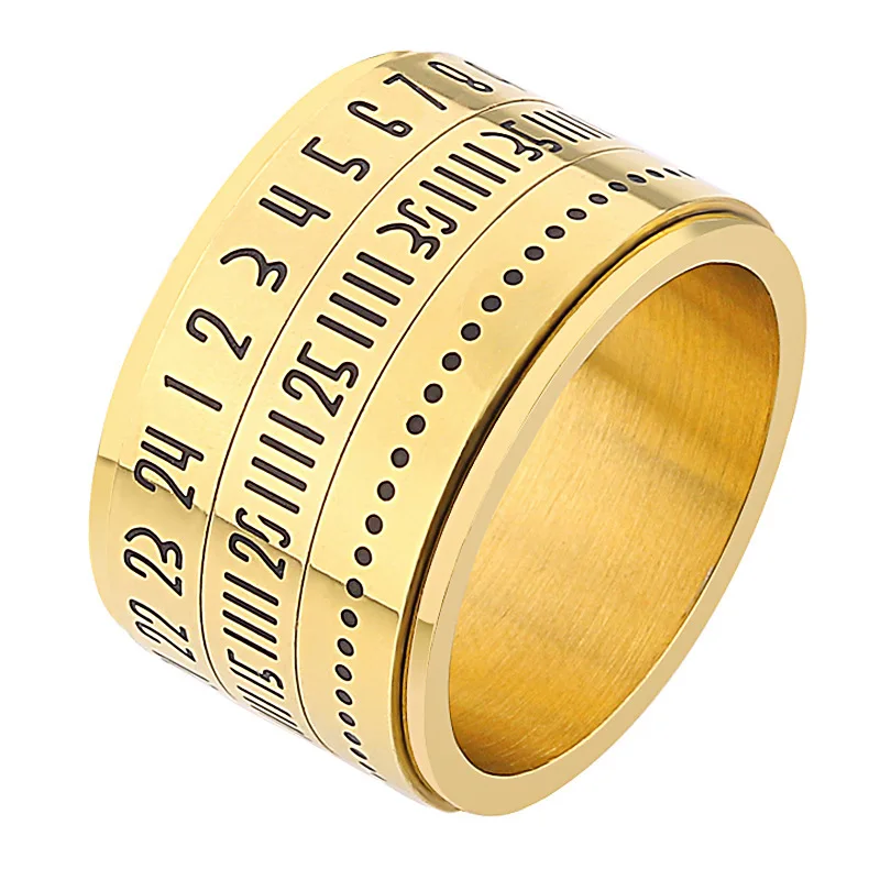 American-Style Creative-Stainless Steel Men's Retro Ring Titanium Steel Rotating Ring Arab Numbers Time Ring
American-Style Creative-Stainless Steel Men's Retro Ring Titanium Steel Rotating Ring Arab Numbers Time Ring