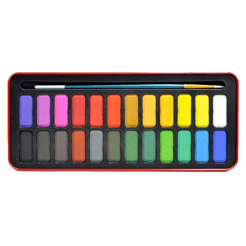 24 Colors Portable Solid Watercolor Set Solid Water Color Paints Set with Paint Brush iron Box for Drawing Painting Supplies (re
24 Colors Portable Solid Watercolor Set Solid Water Color Paints Set with Paint Brush iron Box for Drawing Painting Supplies (re
