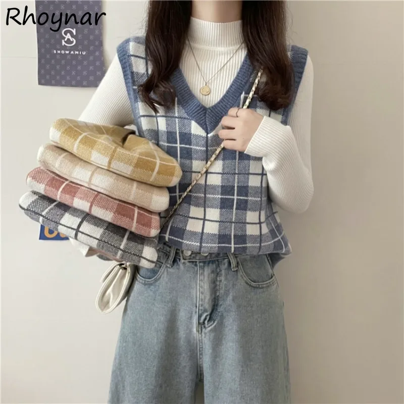 Свитер-жилет женский модный Весенний Новый Повседневный Универсальный вязаный клетчатый ретро-свитер с V-образным вырезом в Корейском стиле для студентов 
Свитер-жилет женский модный Весенний Новый Повседневный Универсальный вязаный клетчатый ретро-свитер с V-образным вырезом в Корейском стиле для студентов