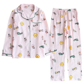 White CUTE Pajamas Set For Spring&Summer Women's Cotton Home Clothing Thin Long Sleeve Student Cartoon Cotton Gauze Sleep Suit1
White CUTE Pajamas Set For Spring&Summer Women's Cotton Home Clothing Thin Long Sleeve Student Cartoon Cotton Gauze Sleep Suit1